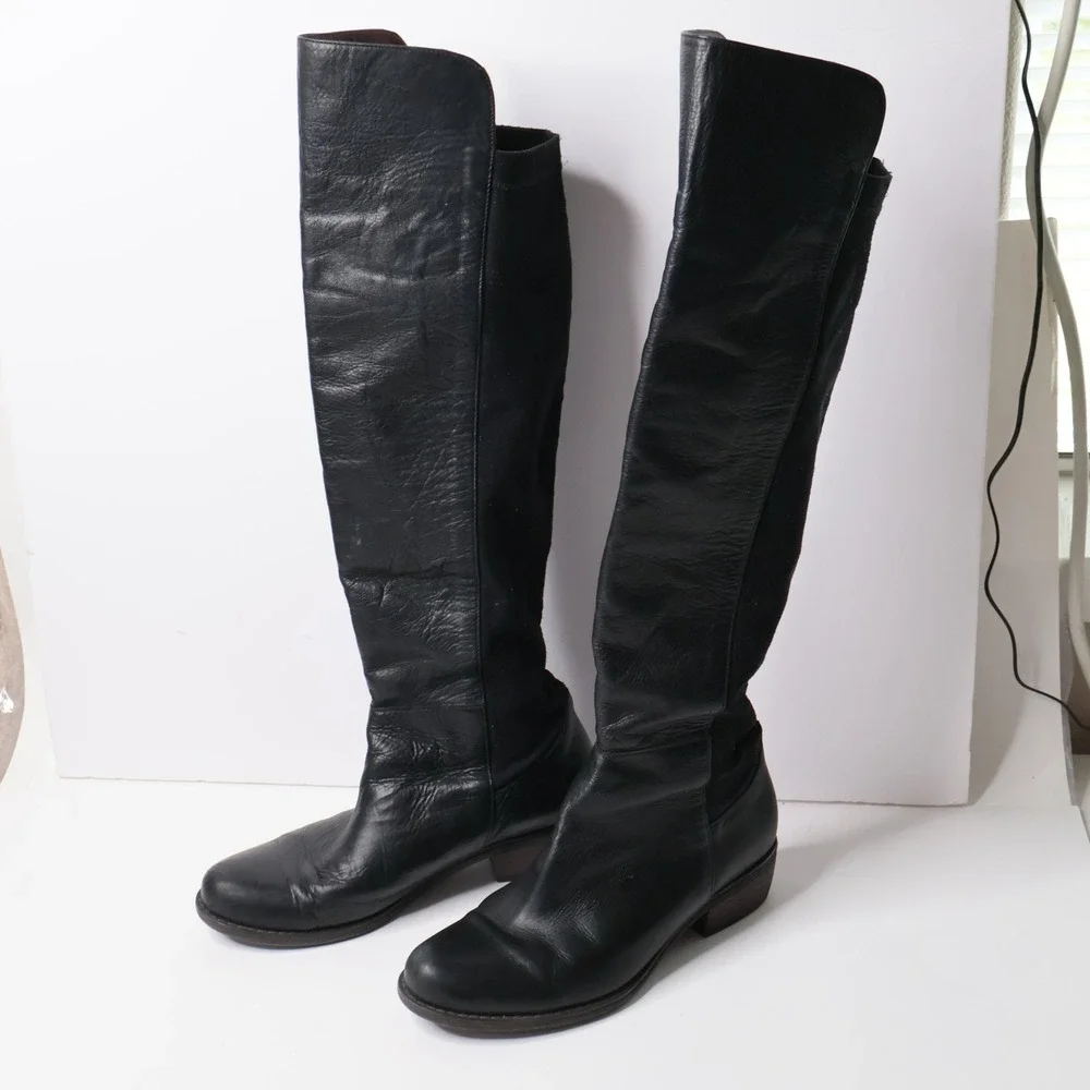 Web Shoemakers Black Leather Over The Knee Boots Made in Spain Size‎ 37